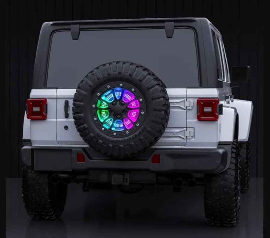 MX-5WHEEL – XK GLOW Spare Tire Brake Light, Hub Mount Smoke Lens Red/ Green/ Blue/ White Bulbs LED With Running/ Brak...